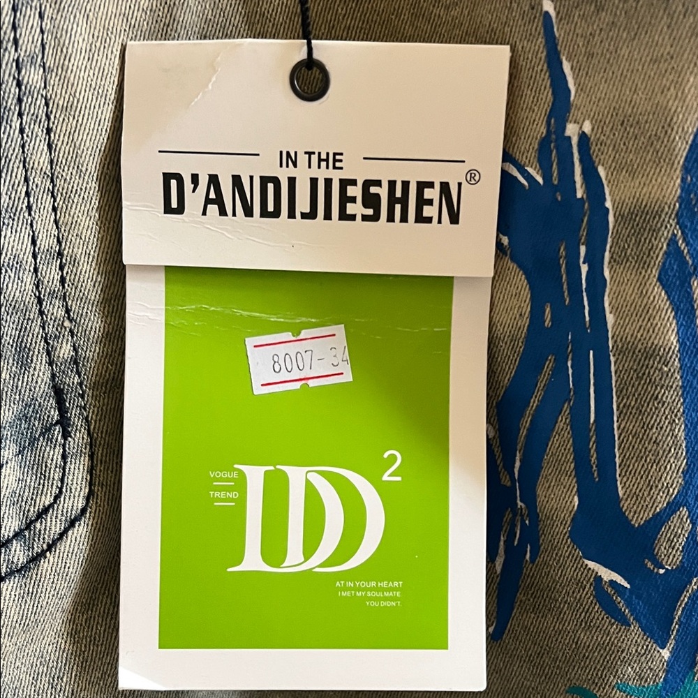 D’ANDIJIESHEN Men's Graphic Jeans  Blue and Black Design Size 34 New With Tags - Picture 5 of 10